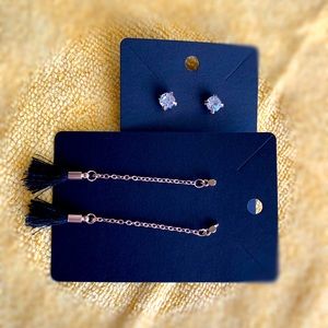 Black tassel gold earring set